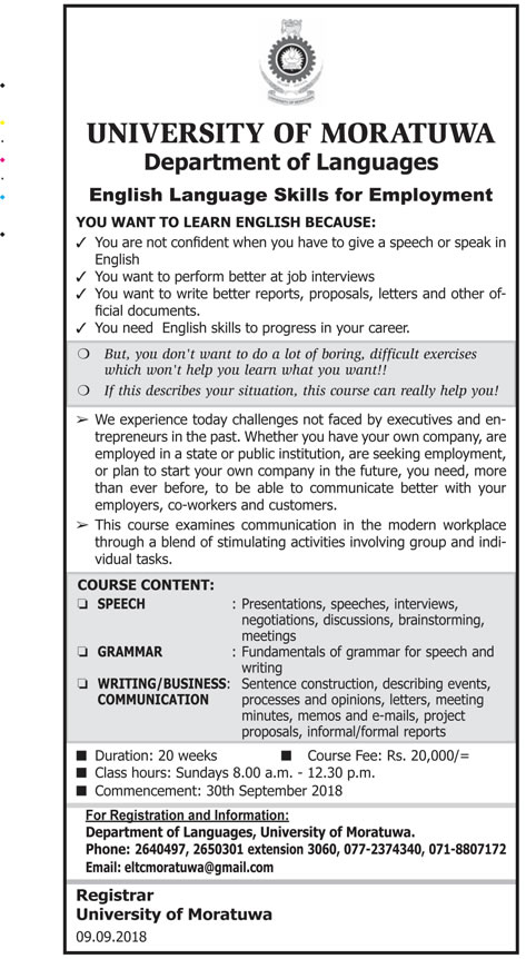 English Language Skills for Employment - Department of Languages - University of Moratuwa